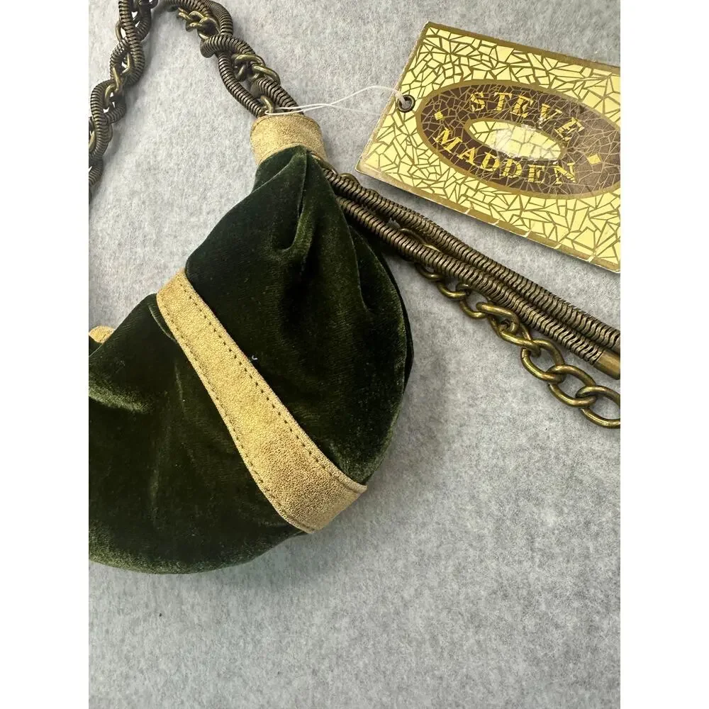 Steve Madden Green Velvet Medusa Hobo Bag Heavy Bronze Chain